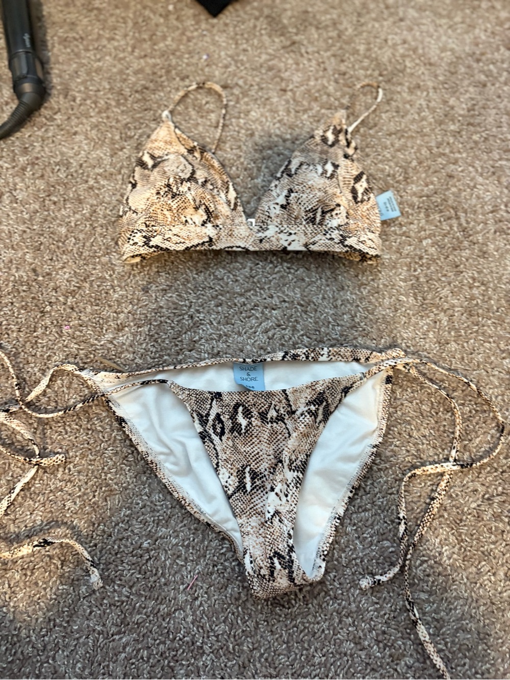 Shade & Shore Snake Print Triangle Bikini in Beige and Black